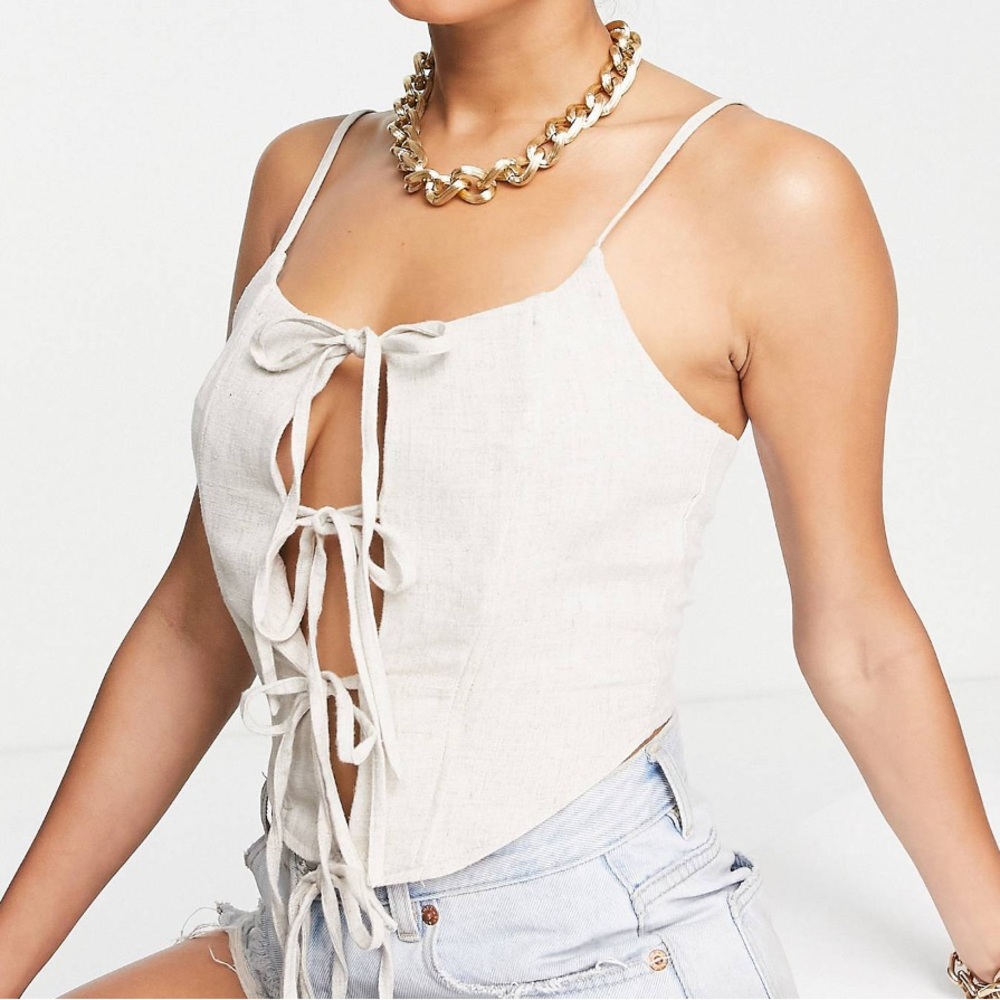 Tie front corset tank top. Natural